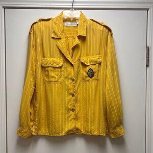 Chaus Mustard and White Vintage Striped Medium Shirt